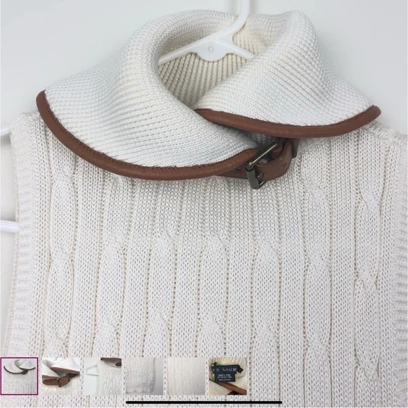 Ralph Lauren Blue Label Cream Cable Knit Turtleneck Buckle Sweater - Picture 3 of 8